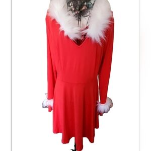 Red Dress with White Fur Trim